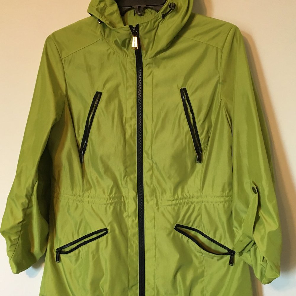 MICHAEL KORS Bright Green Hooded Anorak Rain Jacket Sz S EUC!!!